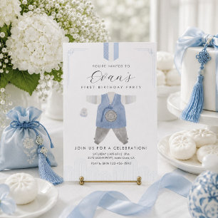 Blue Boy Hanbok Doljanchi the first birthday Invitation