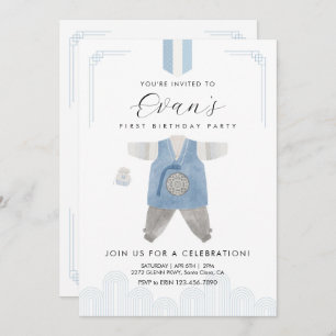 Blue Boy Hanbok Doljanchi the first birthday Invitation
