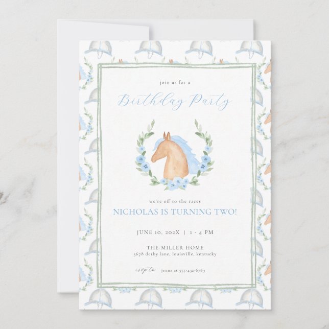 Blue Boy Horse Kentucky Derby Birthday Invitation (Front)