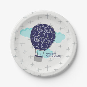 Blue Boy Hot Air Balloon Baby Shower Party Paper Plate