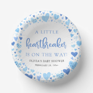 Blue Boy Little Heartbreaker Valentine Baby Shower Paper Plate
