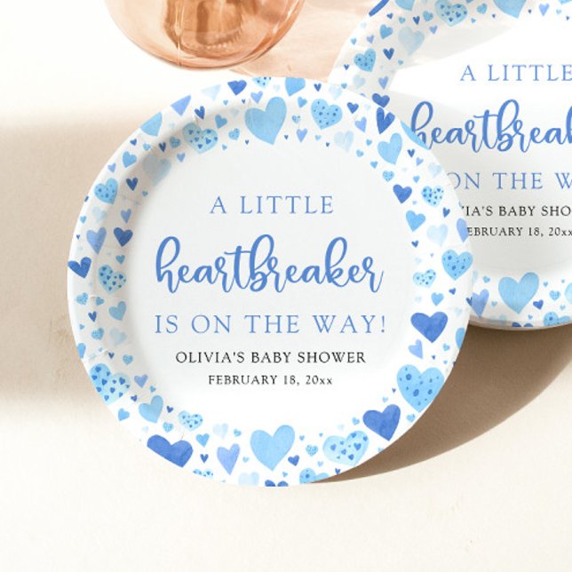Blue Boy Little Heartbreaker Valentine Baby Shower Paper Plate (Creator Uploaded)