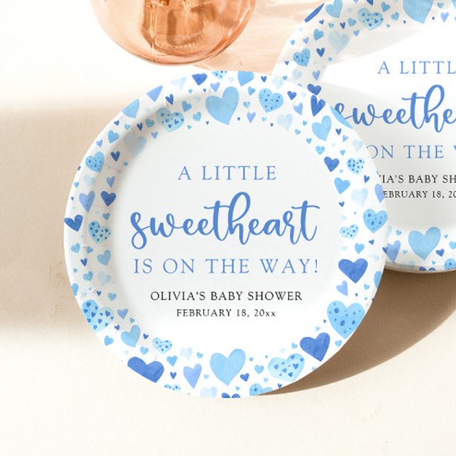 Blue Boy Little Sweetheart Valentine Baby Shower Paper Plate (Creator Uploaded)