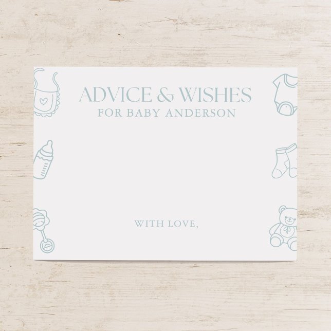 Blue Boy Minimal Baby Shower Advice and Wishes Enclosure Card (Creator Uploaded)
