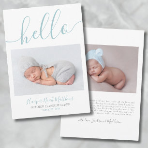 Blue Boy Minimalist Photo Baby Announcement Card