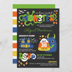 Blue Boy Monster Typography Halloween Baby Shower Invitation