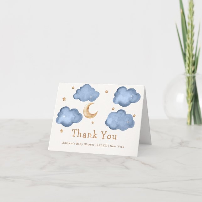 Blue Boy Moon Stars Twinkle Twinkle Baby Shower  Thank You Card (Front)