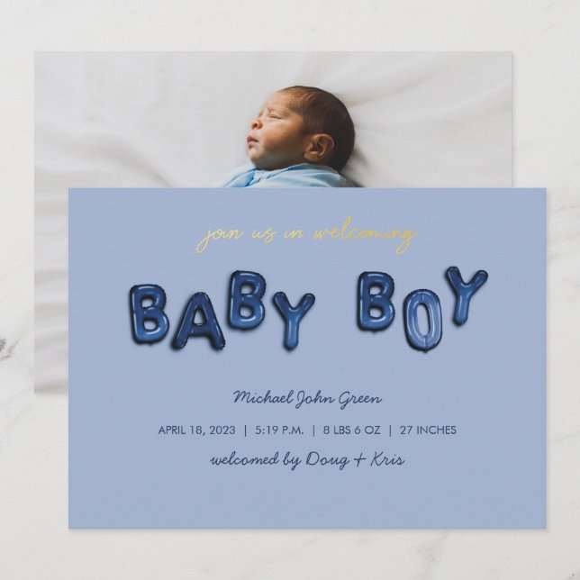 Blue Boy Mylar Balloon Baby Announcement (Front/Back)