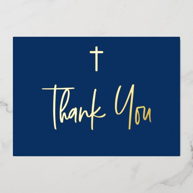 Blue Boy name First communion Thank You Gold Cross (Front)