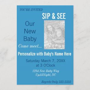 Blue Boy Photo Sip & See Invitation