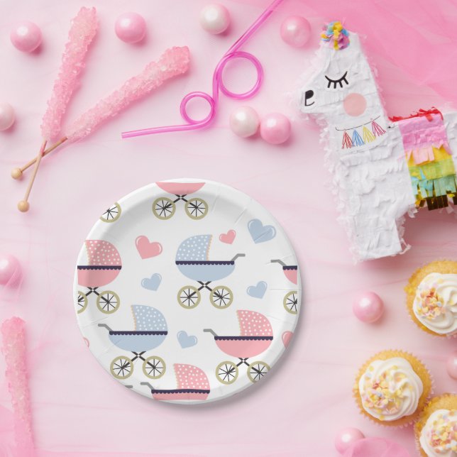 Blue Boy Pink Girl Baby Buggies Paper Plate Party (Party)