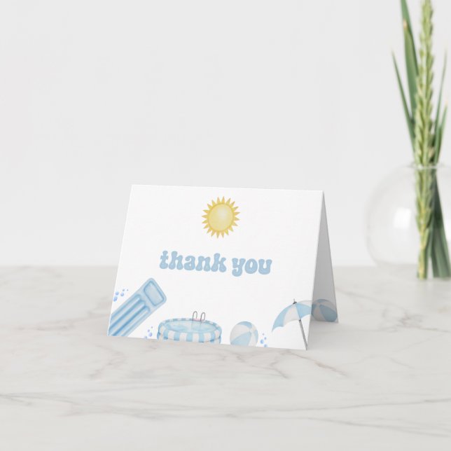 Blue Boy Pool Party Baby Shower Thank You Card (Front)