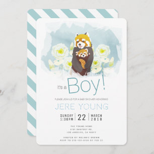 Blue Boy 'Red Panda' Baby Shower Invitation Card