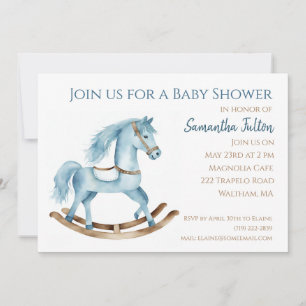 Blue Boy Rocking Horse Baby Shower Invitation