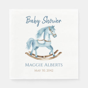 Blue Boy Rocking Horse Baby Shower Napkin