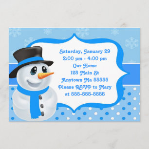 Blue Boy Snowman Birthday Invitation