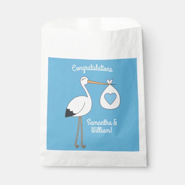 Blue Boy Stork Baby Shower Favour Bags (Front)