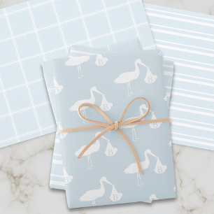 Blue Boy Stork Baby Shower Wrapping Paper Sheet
