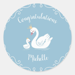 Blue Boy Swan Baby Shower Classic Round Sticker