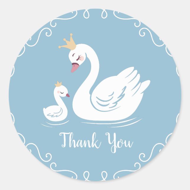Blue Boy Swan Baby Shower Classic Round Sticker (Front)