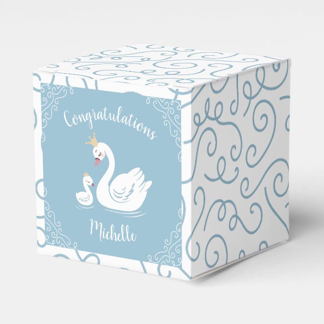 Blue Boy Swan Baby Shower Favour Box (Front Side)