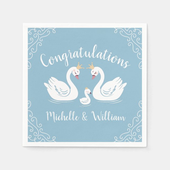 Blue Boy Swan Baby Shower Napkin (Front)