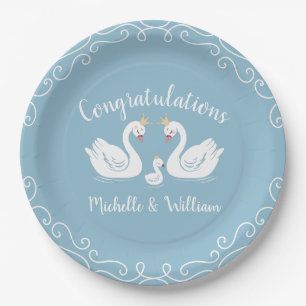 Blue Boy Swan Baby Shower Paper Plate