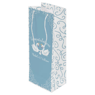 Blue Boy Swan Baby Shower Wine Gift Bag