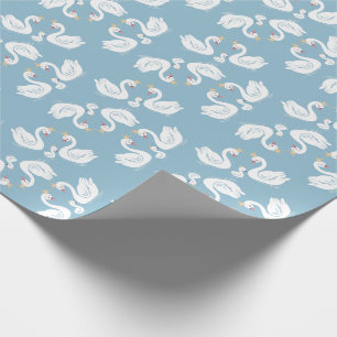 Blue Boy Swan Baby Shower Wrapping Paper