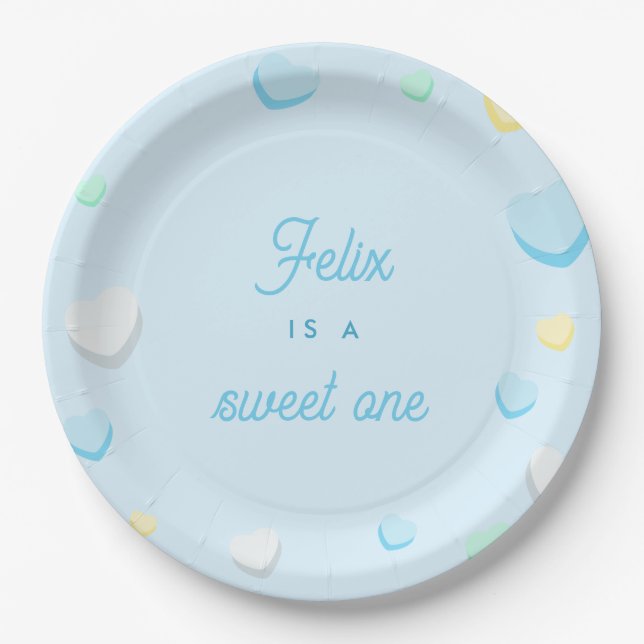 Blue Boy Sweet One First Birthday Plates (Front)