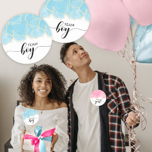 Blue boy team gender reveal party round stickers