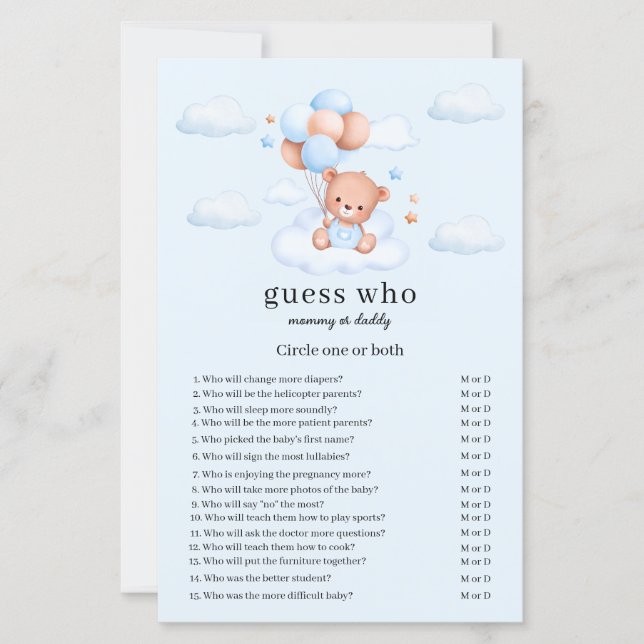Blue Boy Teddy Bear Baby Shower (Front)