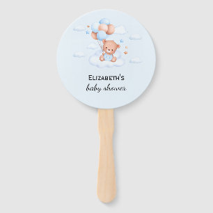 Blue Boy Teddy Bear Baby Shower Hand Fan