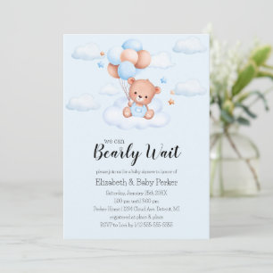 Blue Boy Teddy Bear Baby Shower Invitation