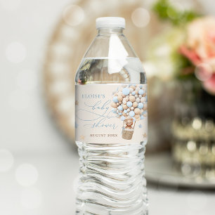 Blue Boy Teddy Bear Balloon Baby Shower Water Bottle Label