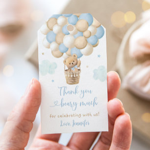 Blue Boy Teddy Bear Balloons Baby Shower Gift Tags
