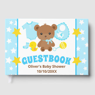 Blue Boy Teddy Bear Clothes Baby Shower Guestbook