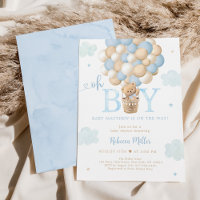 Blue Boy Teddy Bear Hot Air Balloon Baby Shower