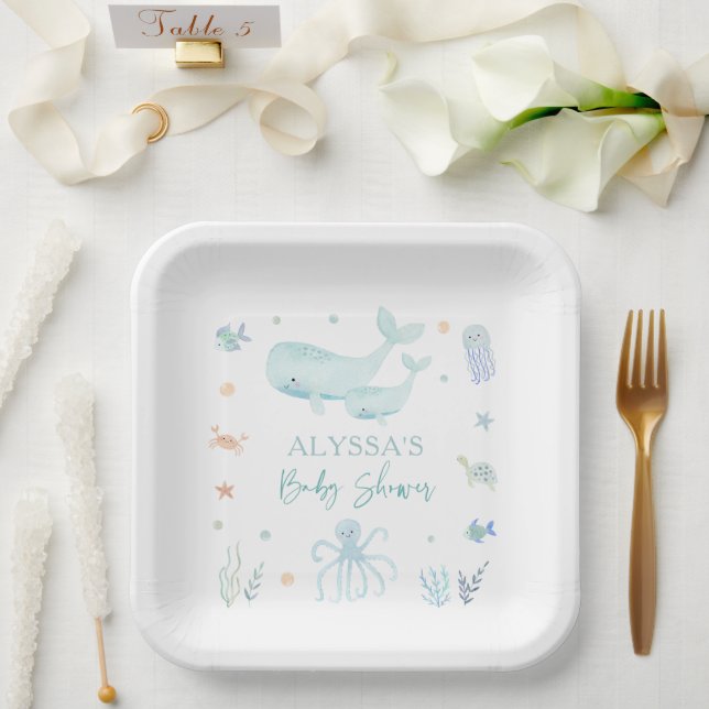 Blue Boy Under the Sea Baby Shower Paper Plate (Wedding)
