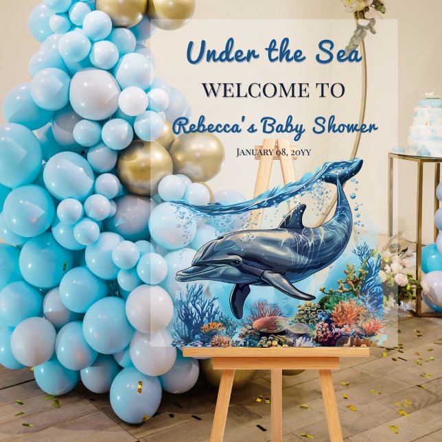 Blue Boy Under the Sea Baby Shower Welcome Acrylic Sign (Creator Uploaded)