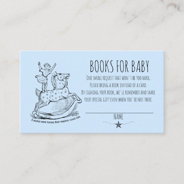 Blue Boy Whimsical Baby Shower Books For Baby Enclosure Card (Front)