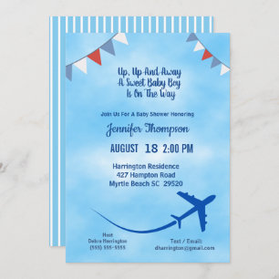 Blue Boy's Aeroplane Baby Shower Invitation