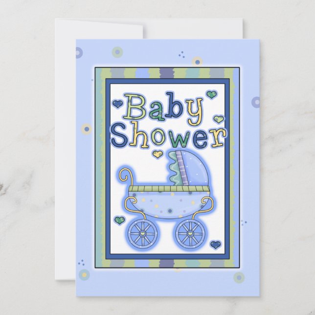 Blue Boy's Baby Carriage Shower Invitations (Front)