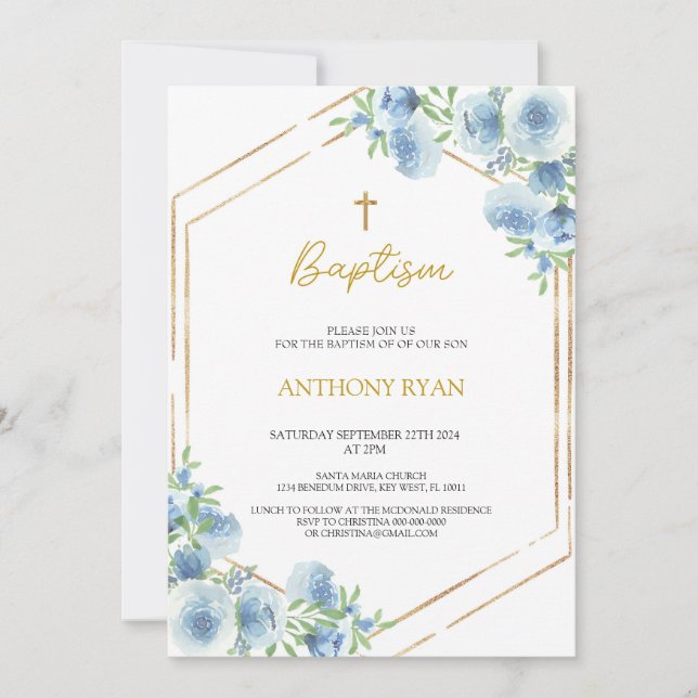 Blue Boys Baptism Invitation (Front)