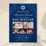 Blue Boys Bar Mitzvah Photo Invitation<br><div class="desc">Personalised bar mitzvah invitations featuring a stylish blue background,  glitter,  star of david symbol,  5 pictures of your child,  and a mitzvah party template for you to customise.</div>