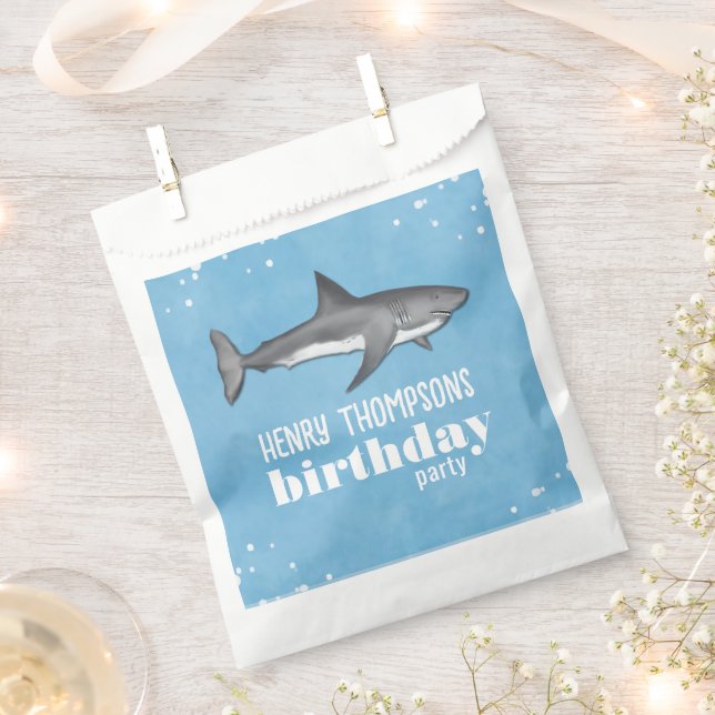 Blue Boys Birthday Party Sharks Custom Favour Bags (Clipped)
