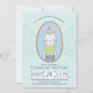 Blue Boys Bunny Birthday Party Invitation