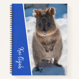 Blue Boys Custom Name Quokka on the Beach Notebook