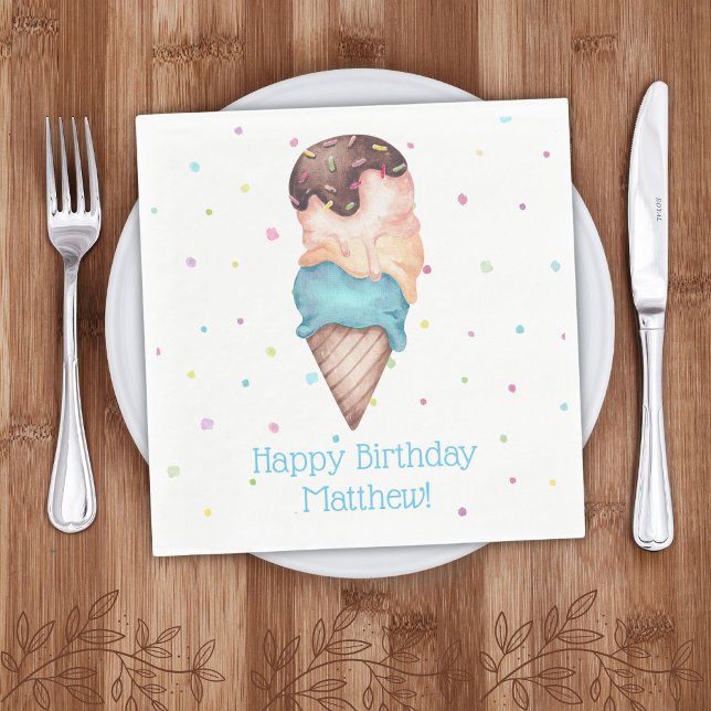 Blue Boys Ice Cream Birthday Party Napkin (Creator Uploaded)