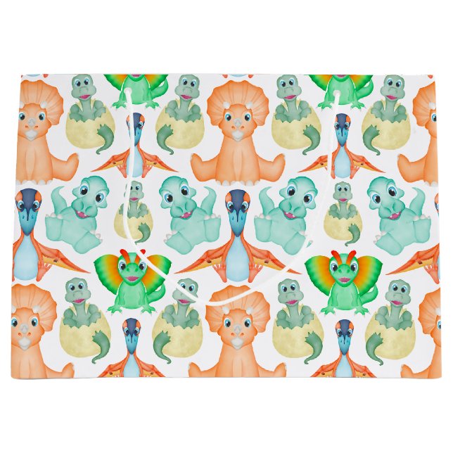 Blue Boys Jurassic Dino Birthday Dinosaur Large Gift Bag (Front)